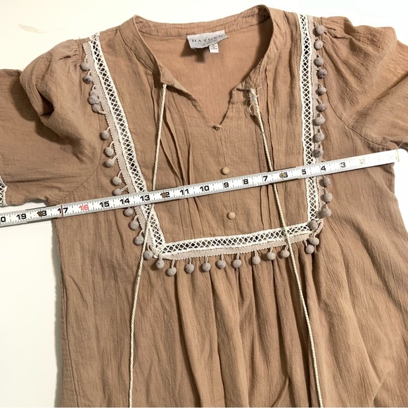 Hayden Tan Gauzy Boho Peasant Dress Size Small Babydoll Neutral Color - Picture 7 of 13